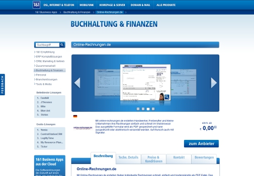 1&1 Business Apps online-rechnungen.de